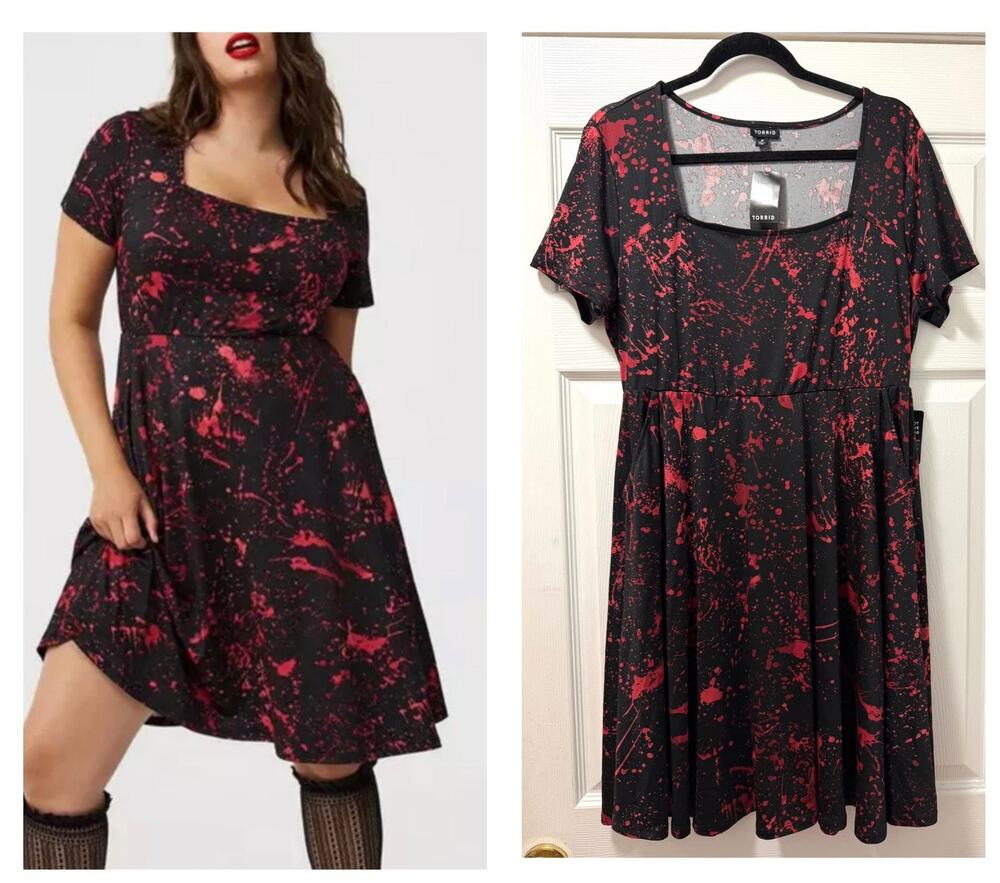 Torrid 2 (2X 18/20) Black/Red Splatter Cosplay Costume Skater Dress w/Pockets